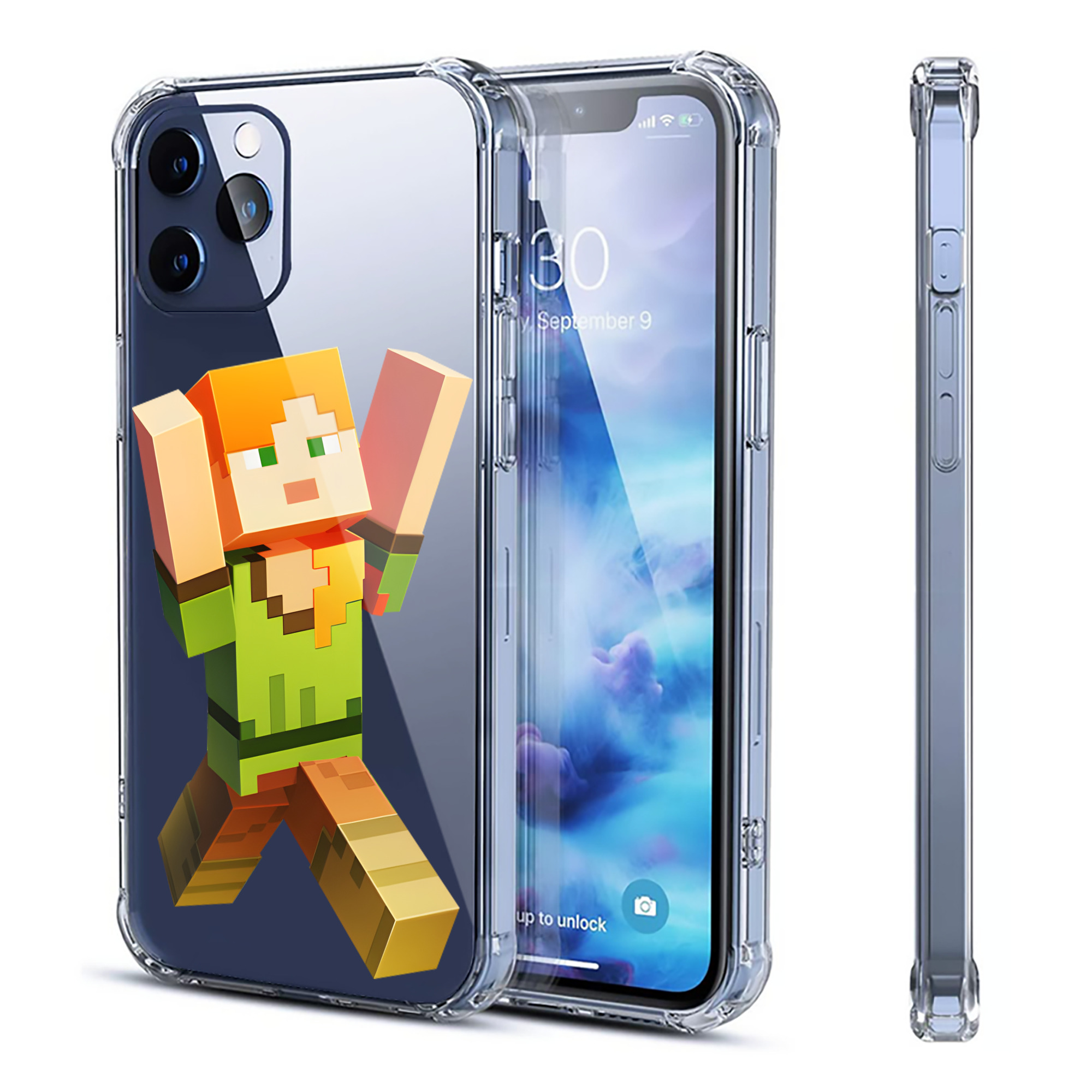 （画像用） マインクラフト ブロックの世界 Minecraft MC Block world 【iPhone 12シリーズ対応】透明スマホケース（クリアソフトケース）